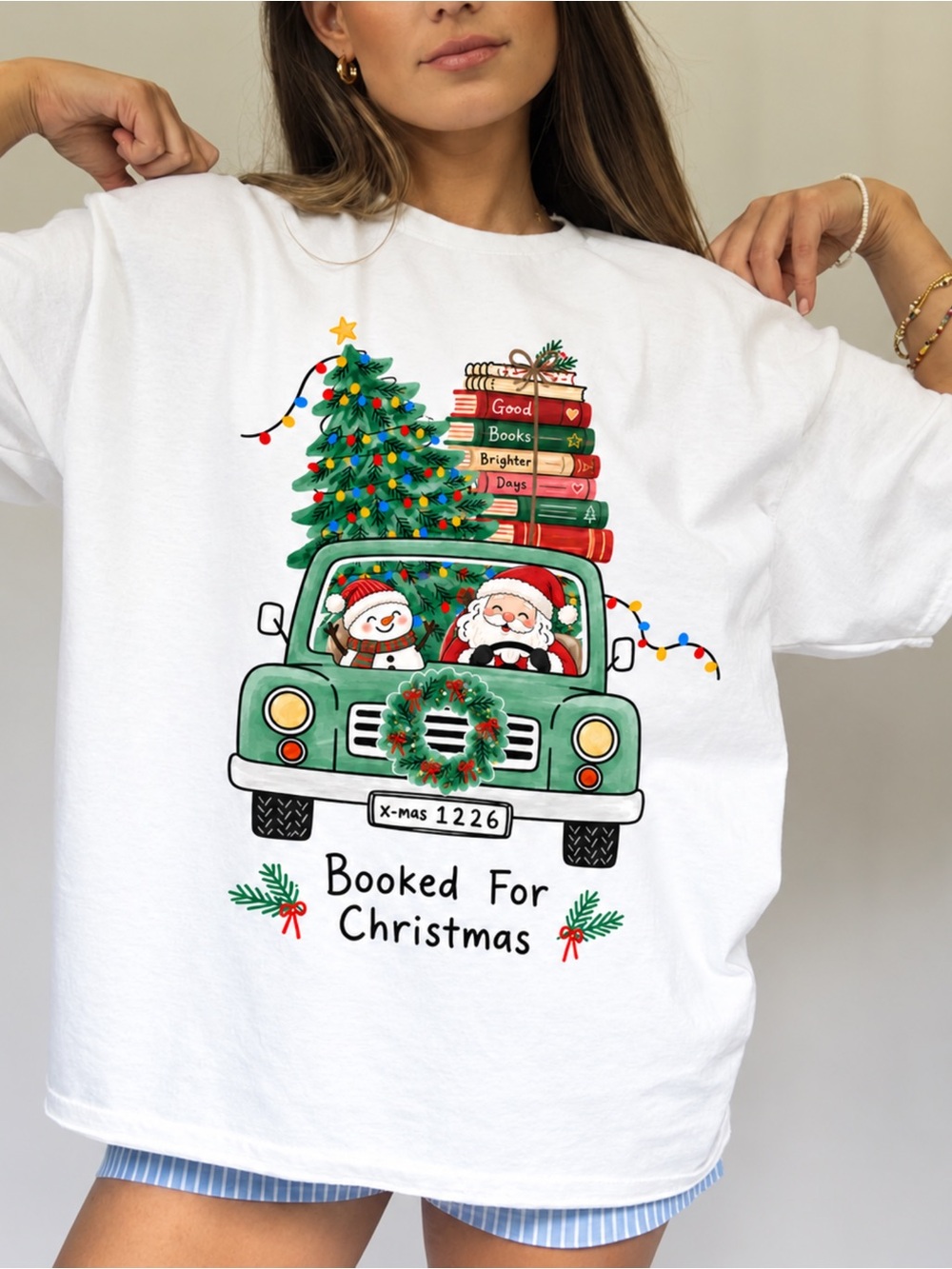 Gildan Booked For Christmas Book Lover Graphic T-Shirt NWT